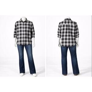 Columbia Men’s Plaid Flannel Shirt L Black Gray Button Front Cotton outdoor